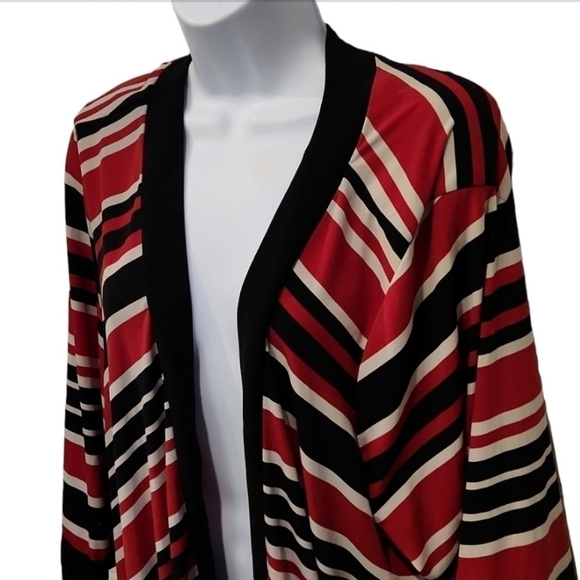 Catherine's Striped Open  Front Lightweight Cardigan - Picture 2 of 4